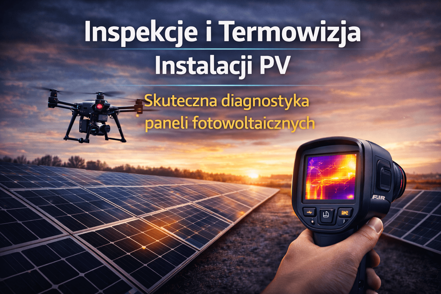 Zdjęcie przedstawiające działanie termowizji instalacji PV.