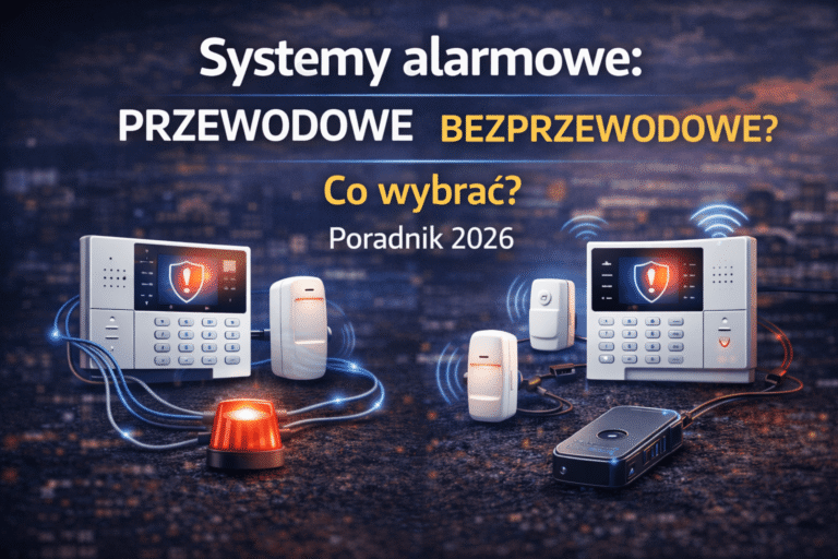 Zdjęcie przedstawiające graficzne porównanie systemów alarmowych przewodowych i bezprzewodowych.