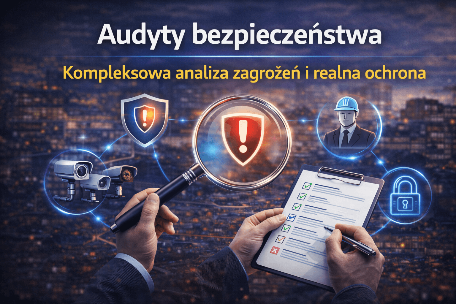 Zdjęcie przedstawia obrazki powiązane z audytyami bezpieczeństwa.